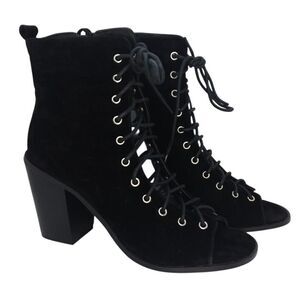 VIVA Womens NEW w/Box Full Open Front Black Laceup Boots & Block Heel - sz. 10